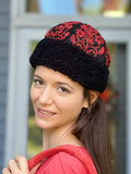 Handcrafted Black and Red Suede Embroidered Hat