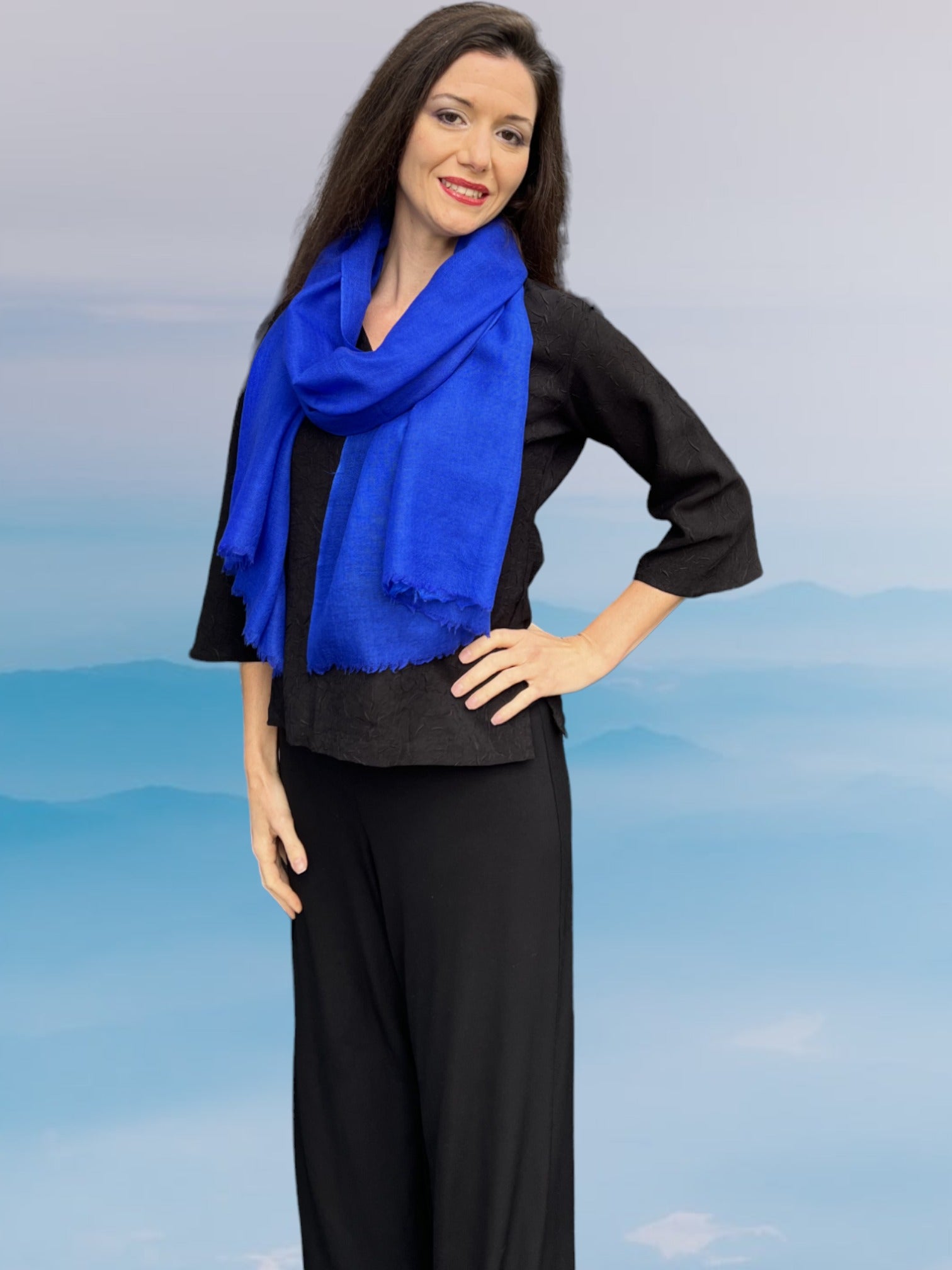 Cobalt Solid Wool Lightweight Scarf