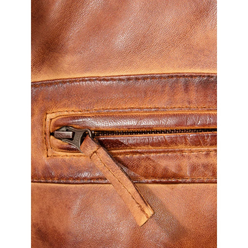 MEN BROWN LEATHER BIKER JACKET OAKFIELD