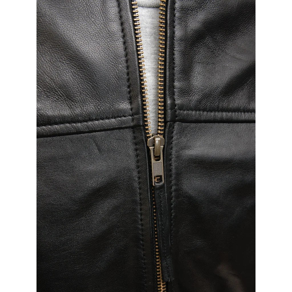 MEN BLACK LEATHER BOMBER JACKET BRANT