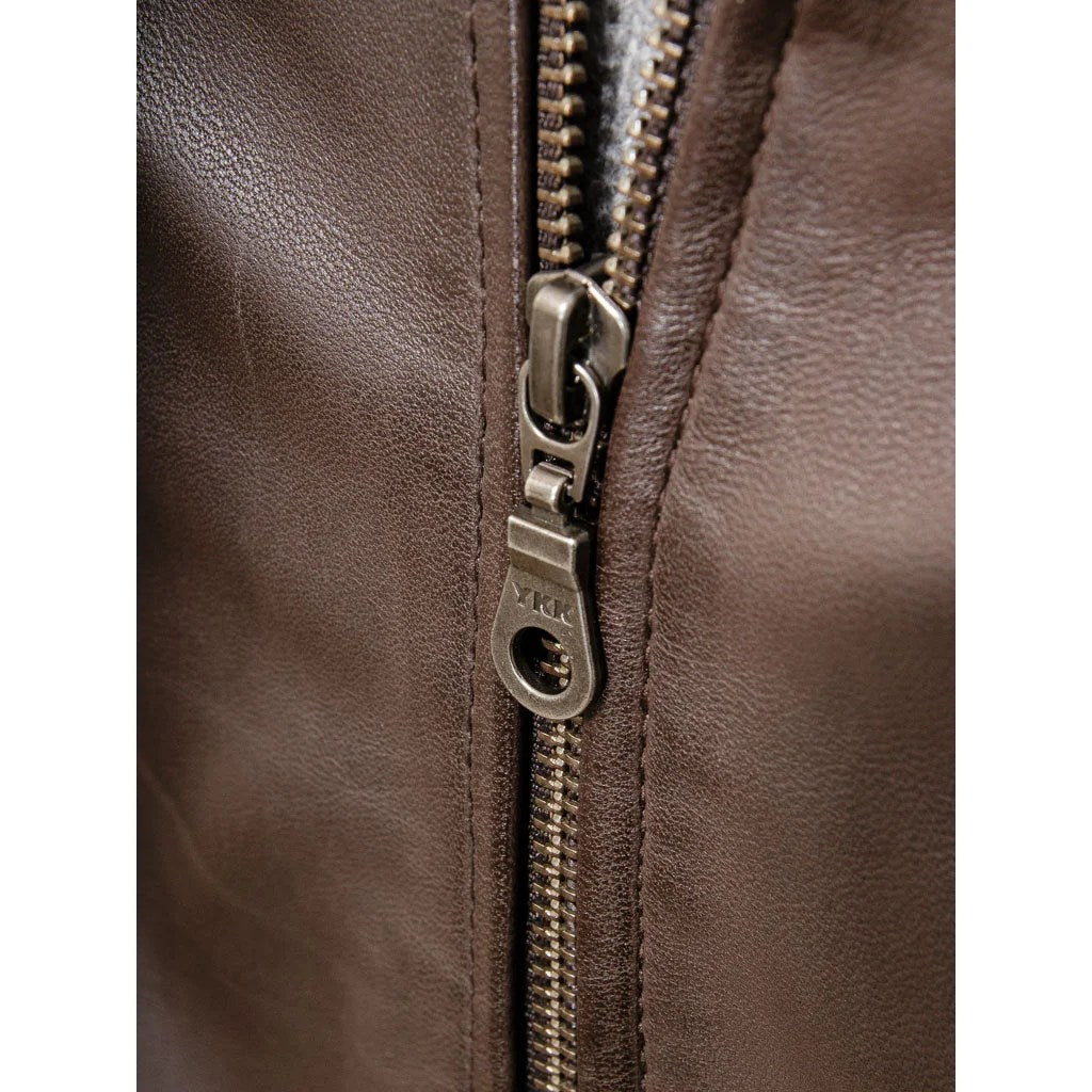 MEN BROWN LEATHER BOMBER JACKET BRISTOL
