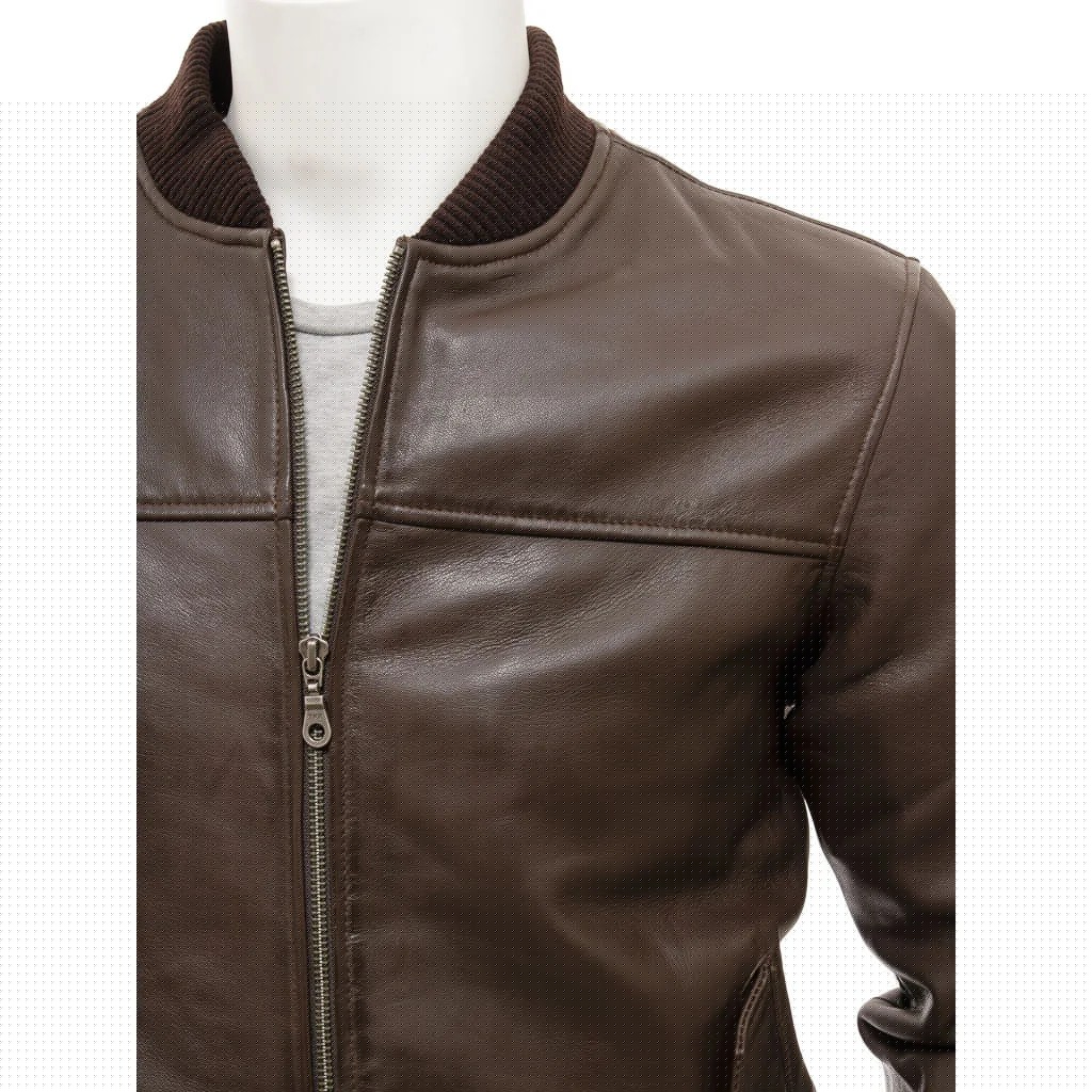 MEN BROWN LEATHER BOMBER JACKET BROWNVILLE