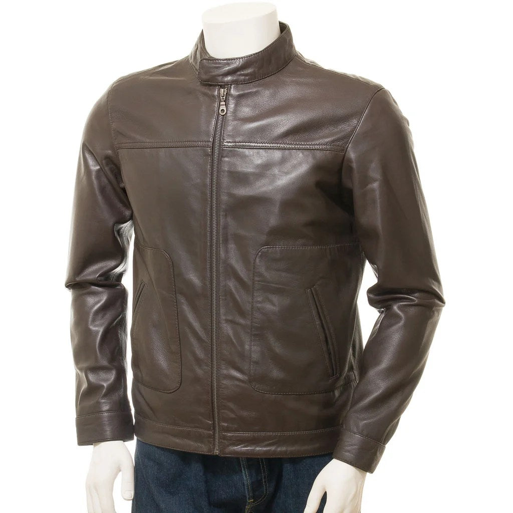 MEN BROWN LEATHER BIKER JACKET BOLTON