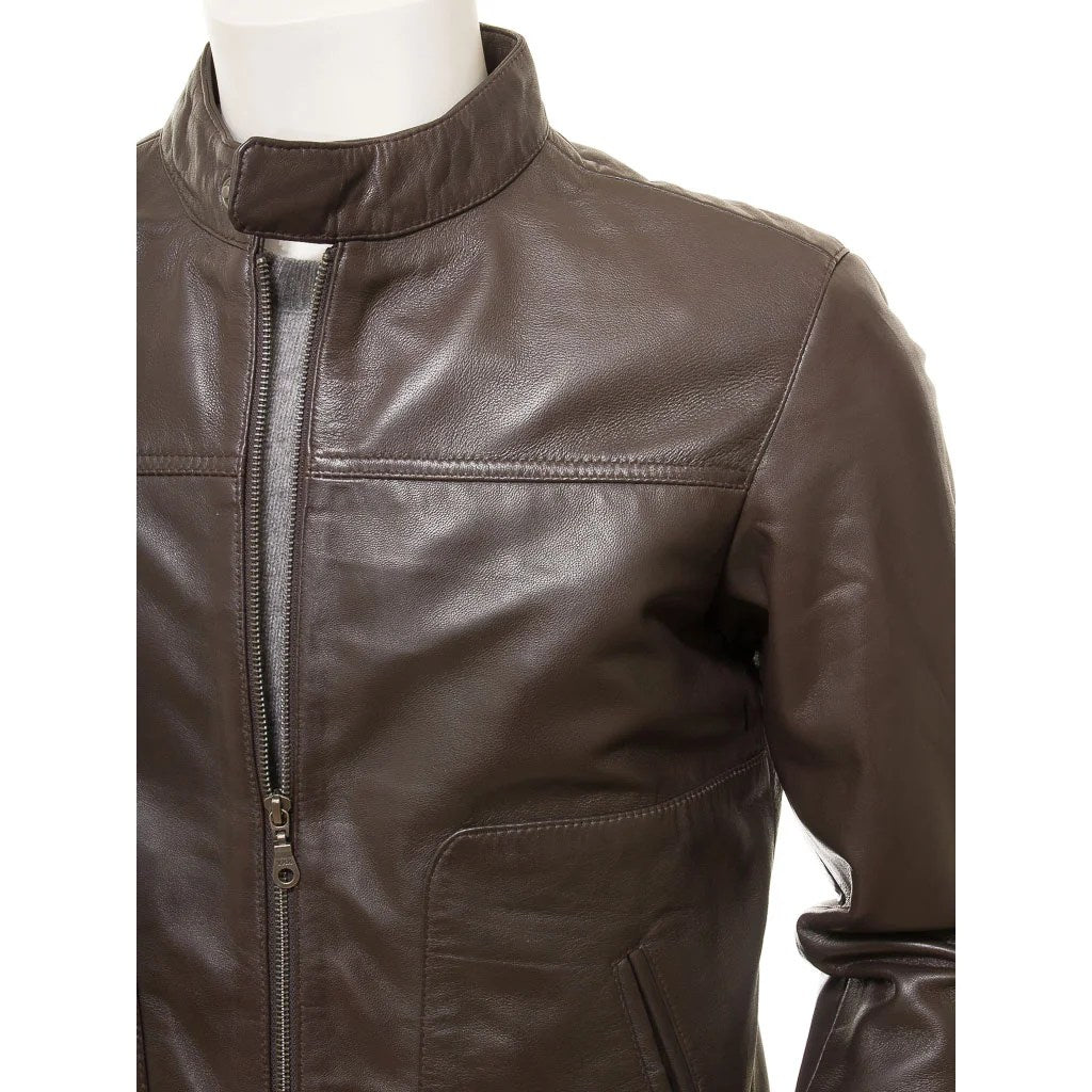MEN BROWN LEATHER BIKER JACKET BOLTON
