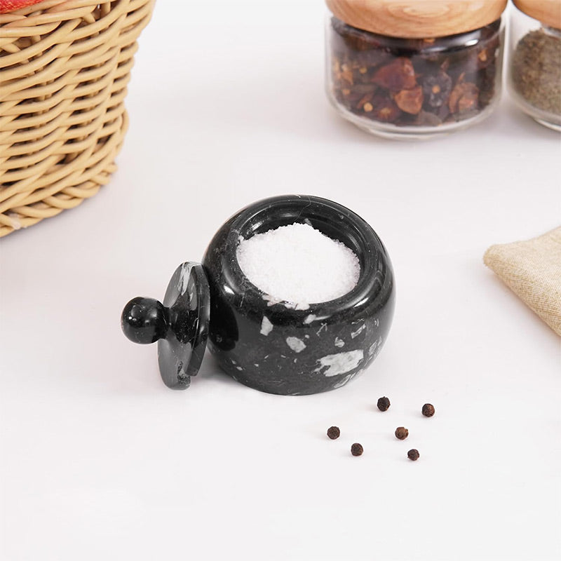 Marble Salt Cellar With Lid 3'' Salt Container For Kitchen Countertop - Salt Box & Salt Dish