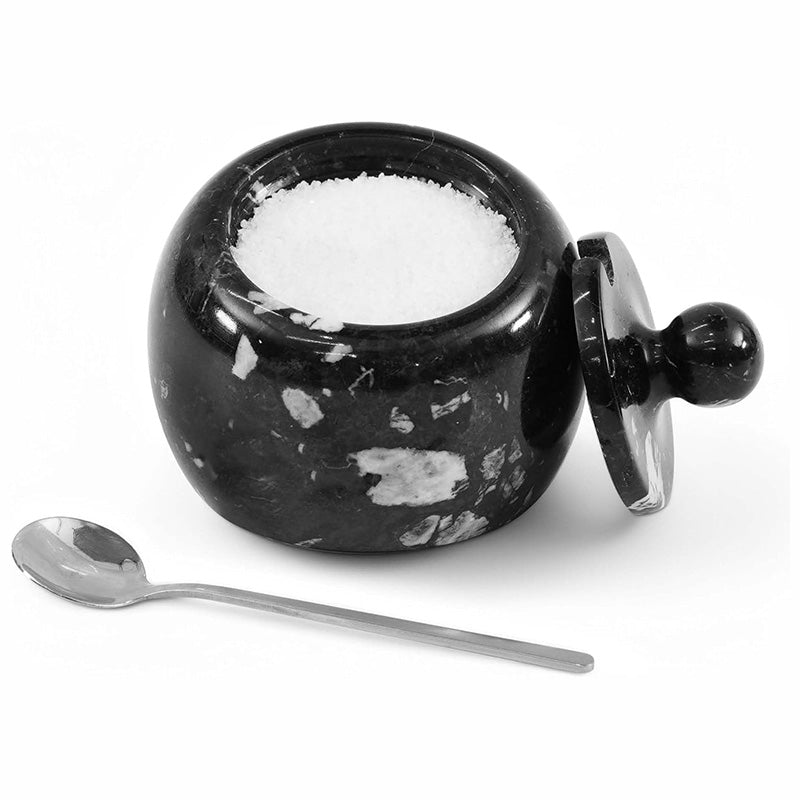 Marble Salt Cellar With Lid 3'' Salt Container For Kitchen Countertop - Salt Box & Salt Dish
