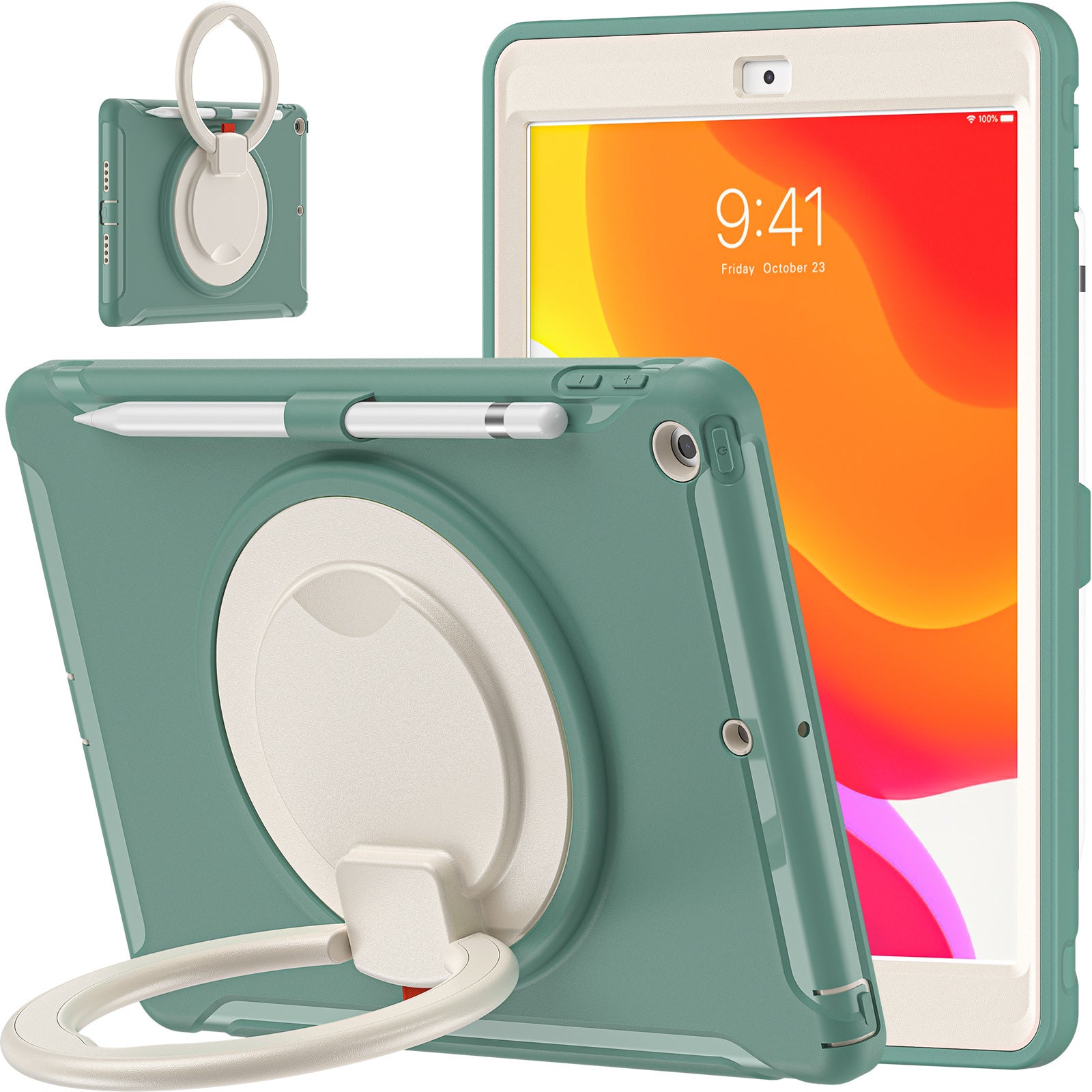 iPad 10.2 Apple tablet protective case with pen Sleeve 360 degrees handheld rotating bracket three-proof protective case