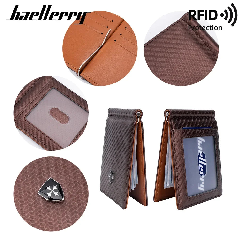 Men's new wallet baellerry carbon fiber multiple card slots RFID gold clip anti-theft swiping multifunctional card holder