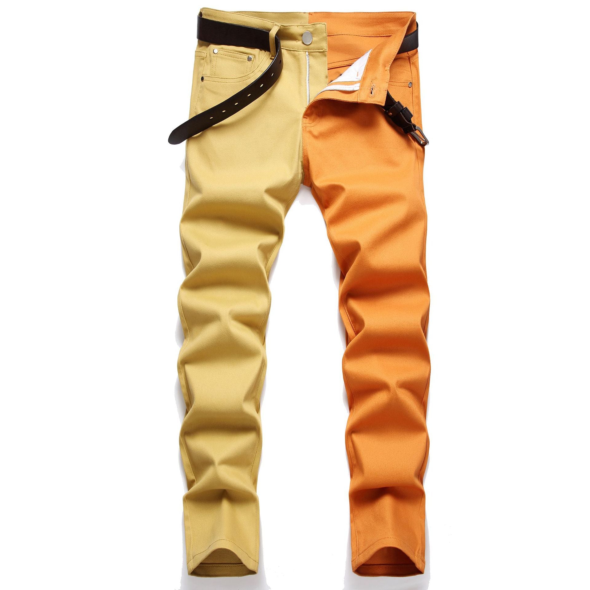 Jeans men's stitching two-color fashion trend men's denim simple personality slim men's jeans Micro