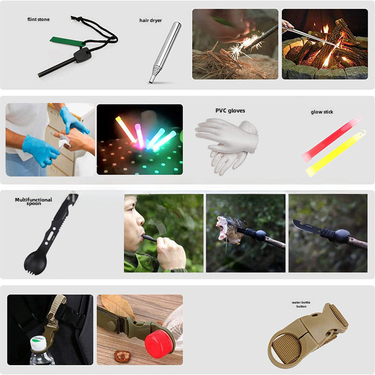 Outdoor camping camping multi-function tool Amazon wild survival equipment self-defense travel supplies suit