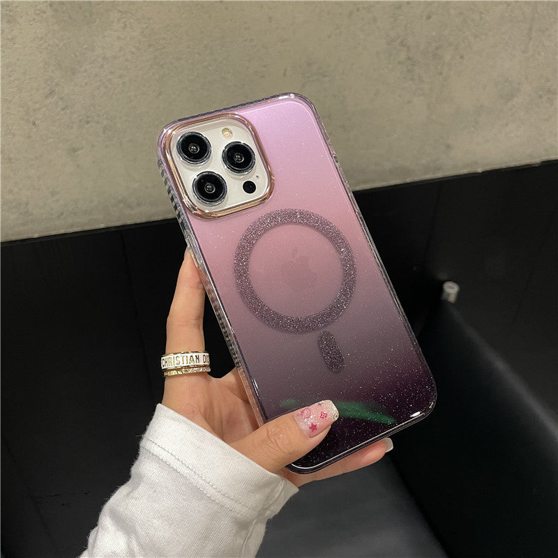 iPhone15Pro rhinestone gradient magnetic suction 13 for Apple 12 phone case 14Promax protective case 11 fairy