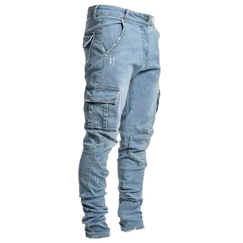 In stock Europe and America cross border new jeans men's cross-border side pocket skinny jeans for men