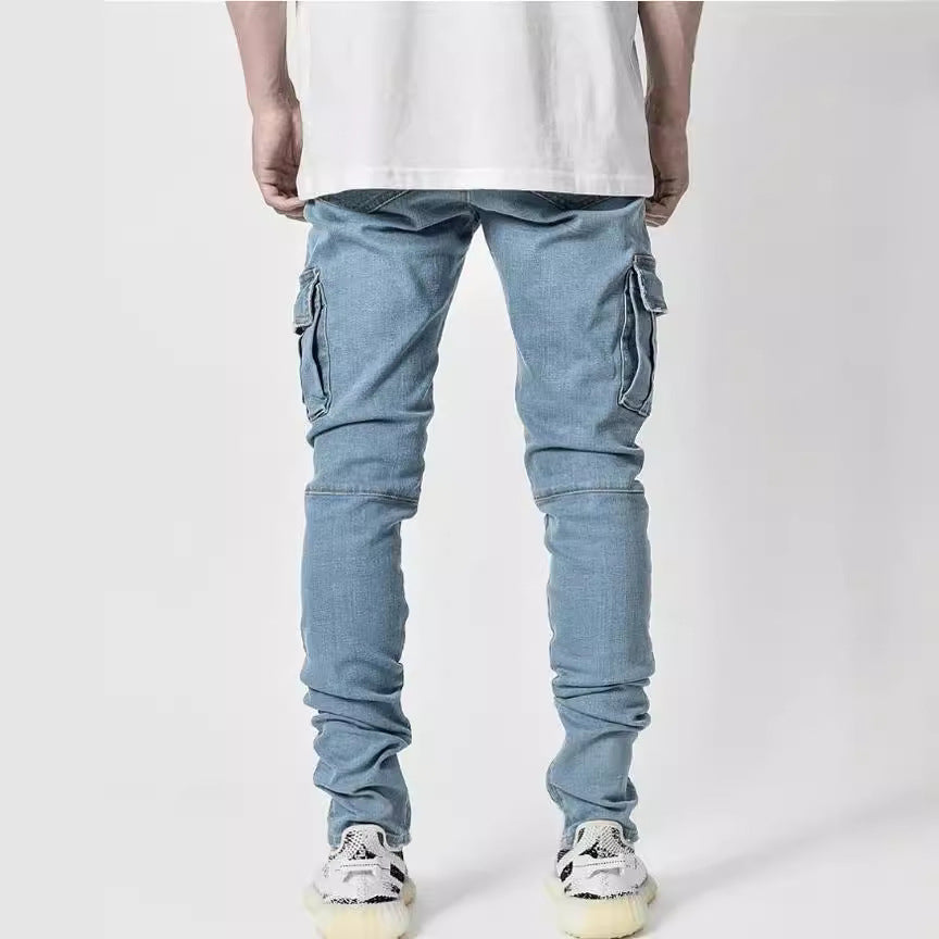 In stock 2021 Europe and America cross border new jeans men's side pocket skinny jeans NK012