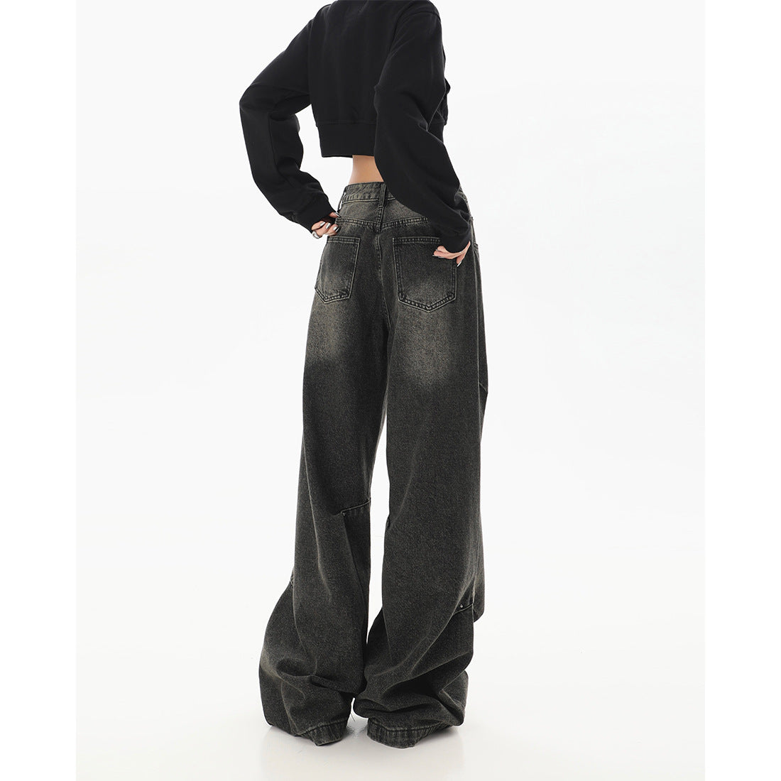 Maillard High Street washed straight jeans women's autumn and winter 2023 new high waist loose design wide-leg pants