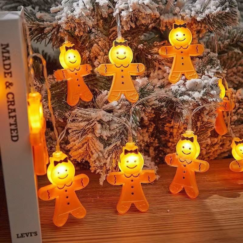 Cross-border new arrival gingerbread man led lighting chain Christmas decoration Christmas tree holiday decorative lights biscuit man figures colored lights