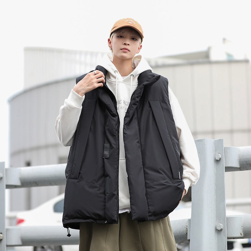 Japanese style stand-up collar cotton-padded coat vest man autumn and winter fashion brand thickened work clothes waistcoat all-match loose sleeveless cotton coat coat