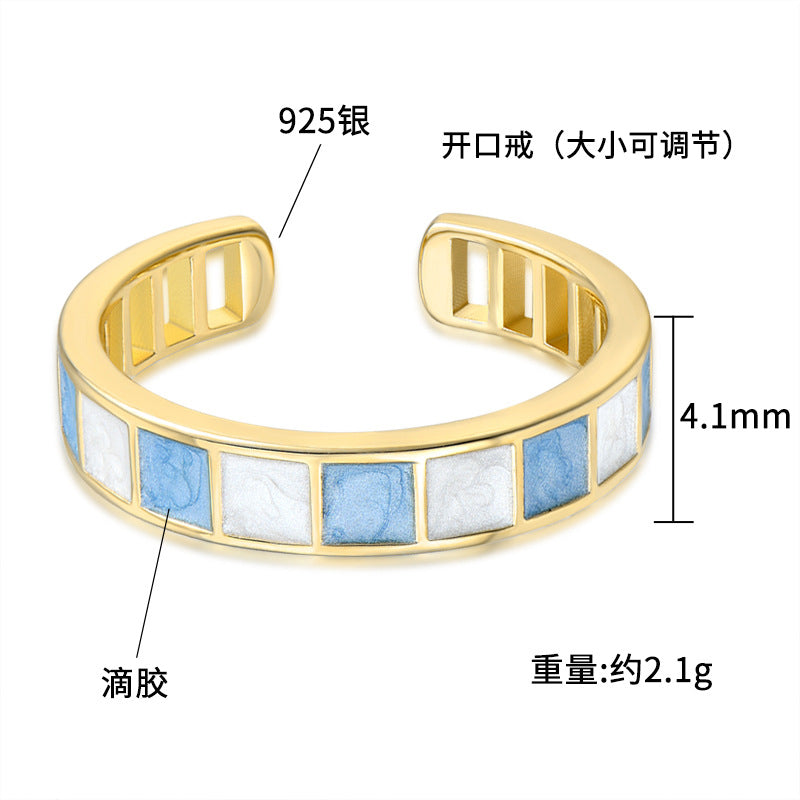 Ring pink and white color epoxy s925 sterling silver 18K gold plating open ring foreign trade cross-border jewelry silver accessories processing