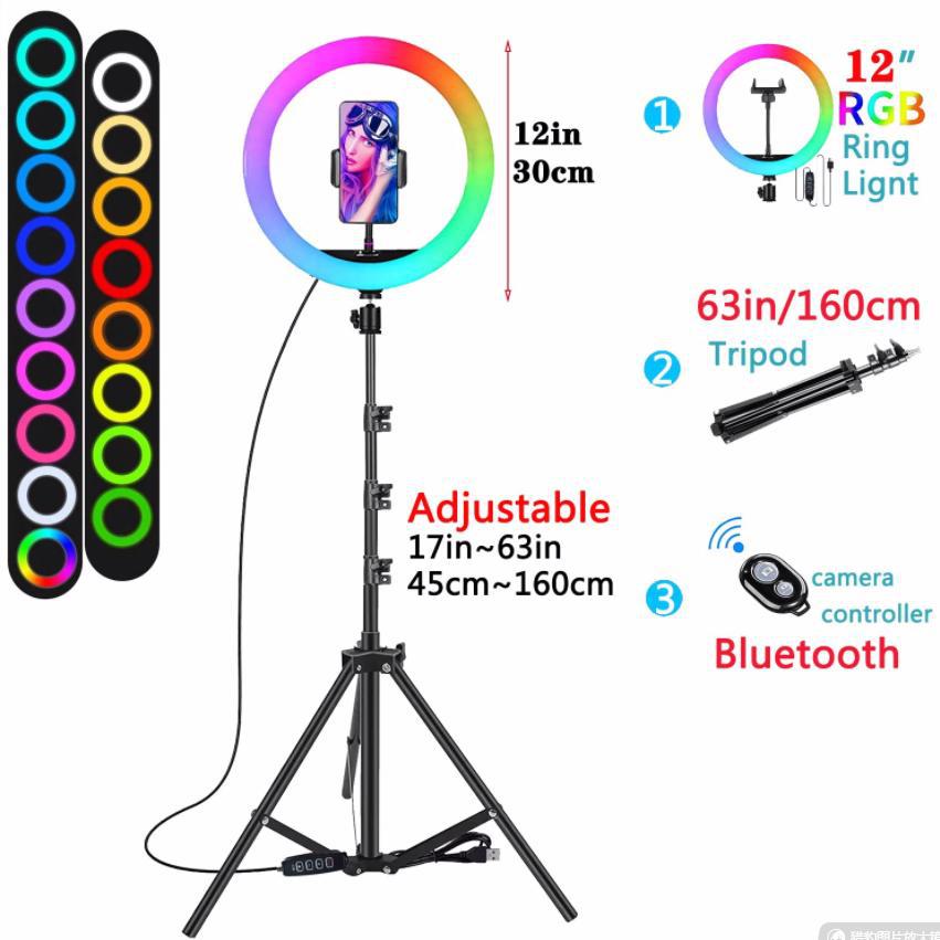 Exclusive for cross-border 10/12-inch RGB video live streaming fill light ring light beauty ring photography light in stock