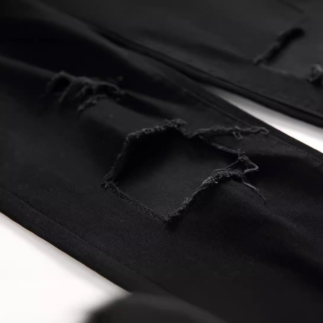 2025 black jeans men's stretch new men's jeans trendy ripped black jeans trendy cross-border men's pants