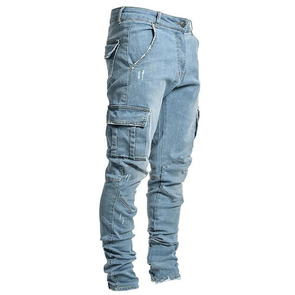 In stock Europe and America cross border new jeans men's cross-border side pocket skinny jeans for men