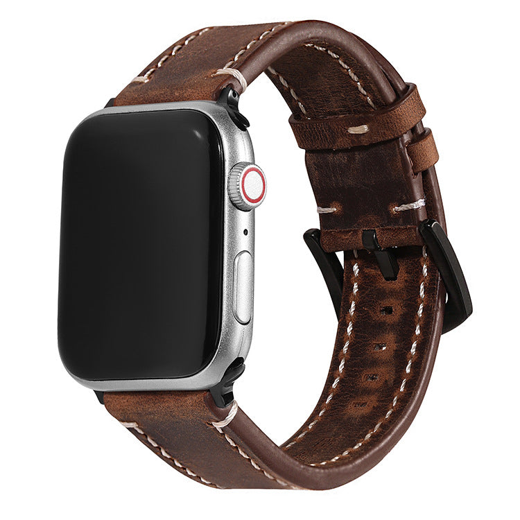 Applicable to apple real leather watch strap apple watch123456 generation Crazy Horse retro full leather watch strap smart strap