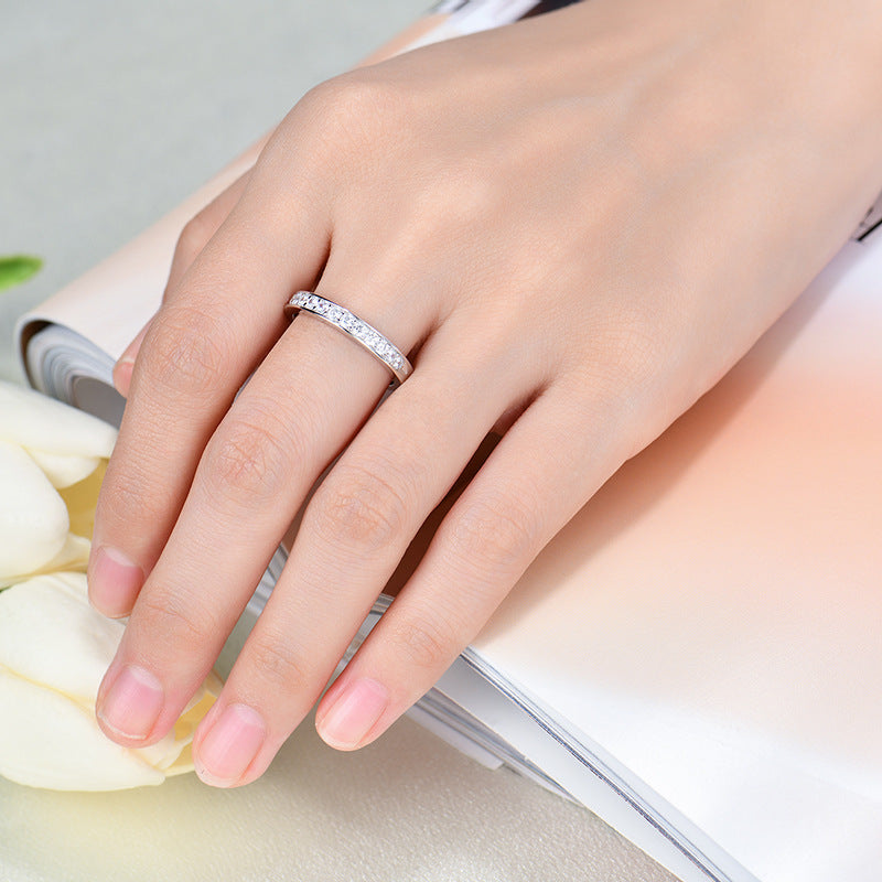 Ring s925 silver inlaid 2mm zircon diamond ring classic simple fashion foreign trade cross-border jewelry silver accessories processing