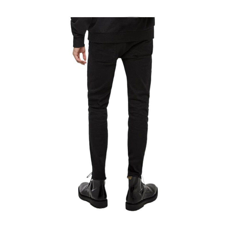 Pure black skinny micro elastic men's jeans 2025 autumn and winter New slim fit men's jeans fashion all-matching men's jeans