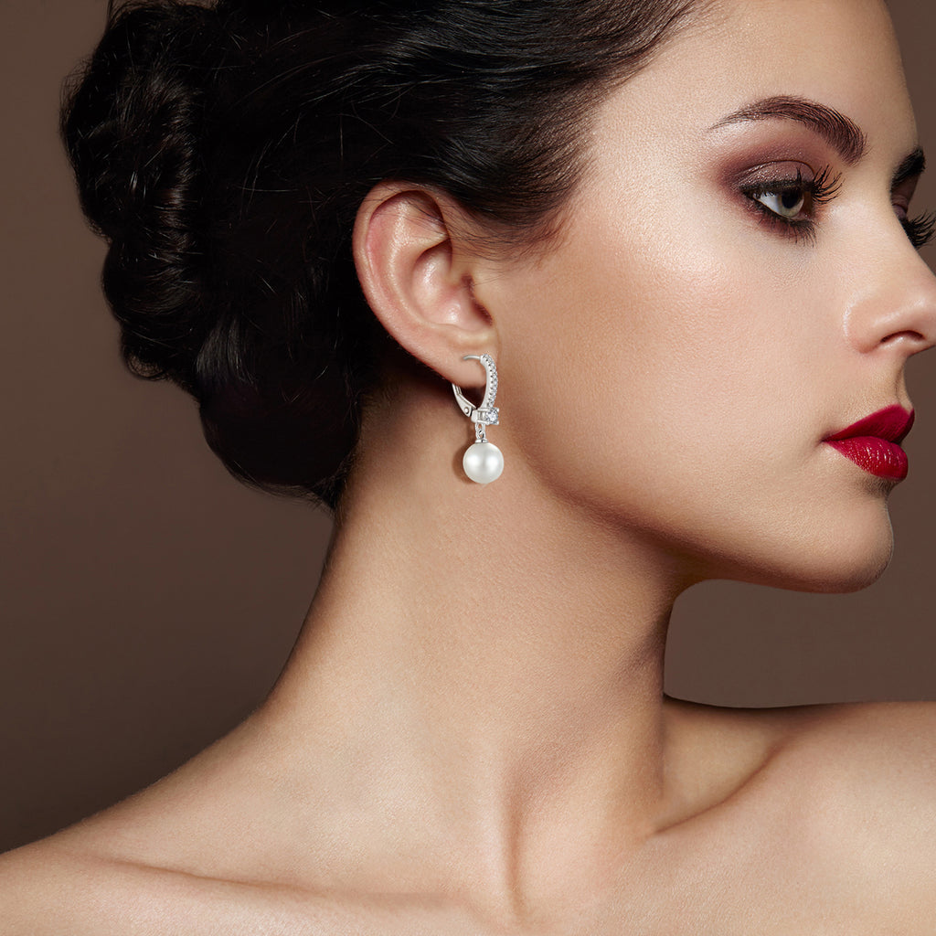 S925 Sterling Silver Pearl zircon earring ear clip earrings eardrops women's foreign trade cross-border jewelry silver accessories processing