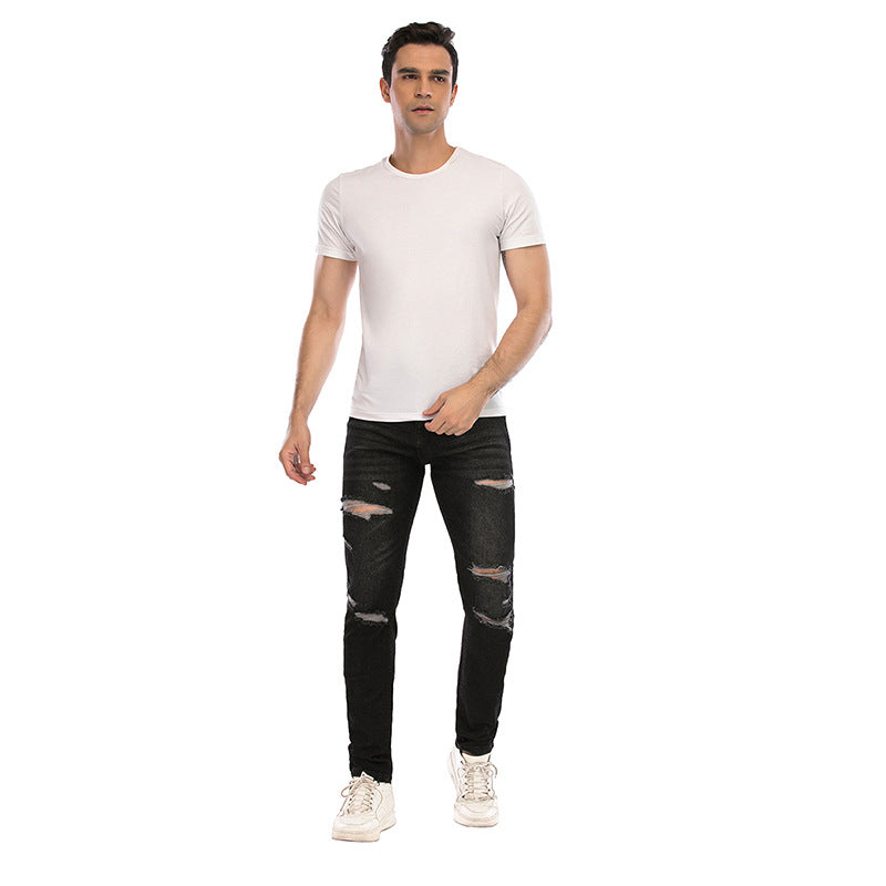 2021 new black jeans men's ripped slim stretch men's jeans Denim trousers cross-border supply jeans