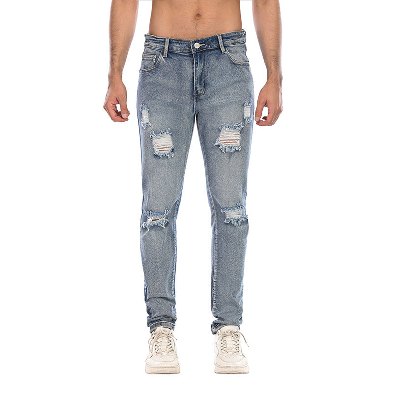 2021 new black jeans men's ripped slim stretch men's jeans Denim trousers cross-border supply jeans