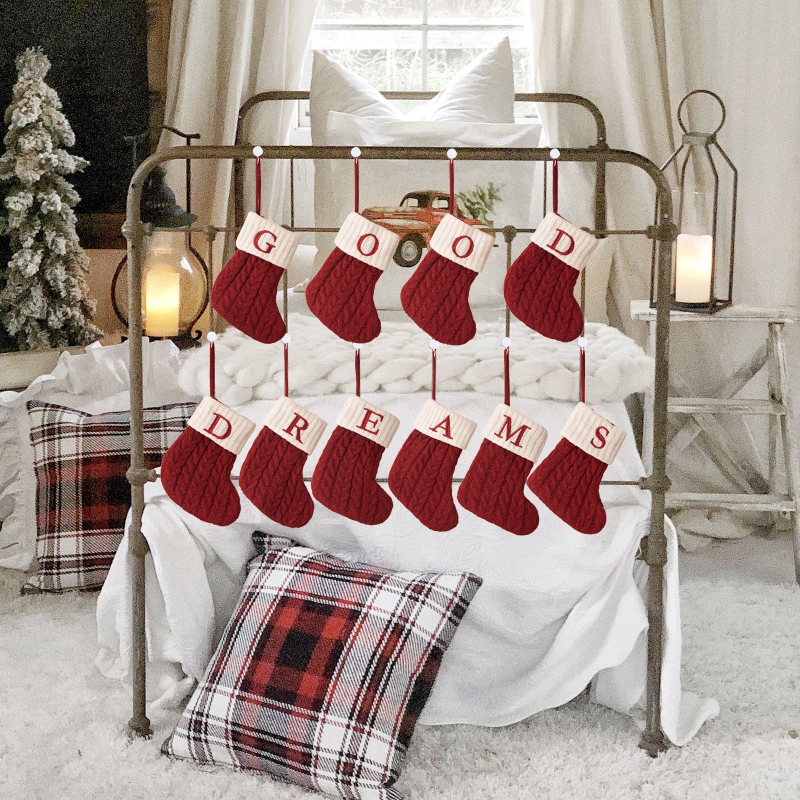 Cross-border cute letters Christmas stockings creative Christmas tree pendant Christmas style wool knitted socks decoration props