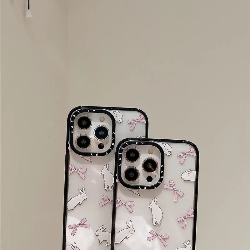 Rabbit ribbon for Apple iPhone15ProMax phone case 13 Tide brand 14pro protective case 12 drop-resistant