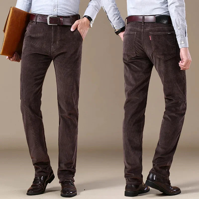 One piece dropshipping 6686 stretch striped pants corduroy men's pants common style middle-aged casual pants straight loose trousers