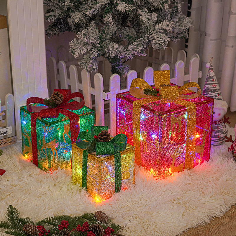 Cross-border new Christmas decoration gift box three-piece set Christmas string light room decoration colored lights decoration lights