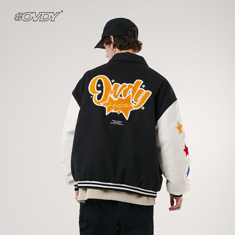 # OVDY autumn and winter Japanese style street baseball uniform star theme towel embroidery retro multicolor jacket coat men's fashion brand