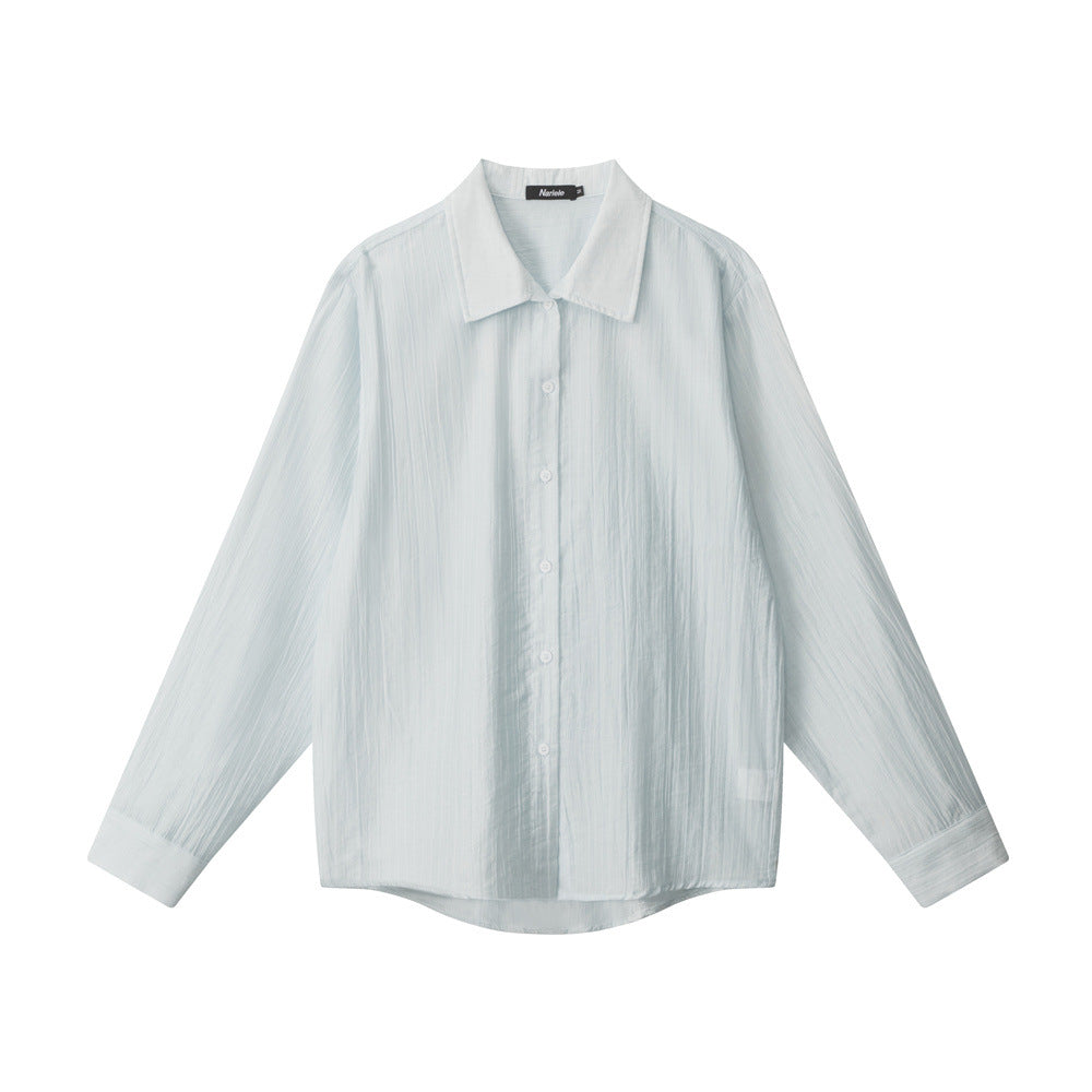 HeyHenry spring and autumn 2025 new loose Korean style loose long-sleeved shirt Women's thin slightly transparent smock top