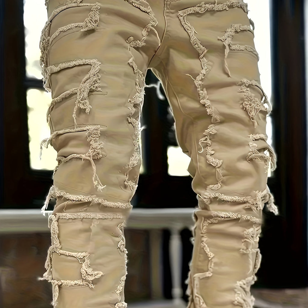 Mens Slim Straight Jeans with Elastic Waist Creative Jeans