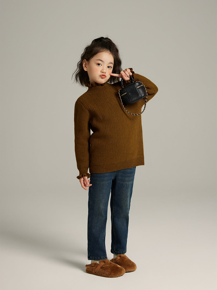 2023 Winter fleece-lined children's jeans stretch comfortable girls' jeans thickened babies' trousers jeans