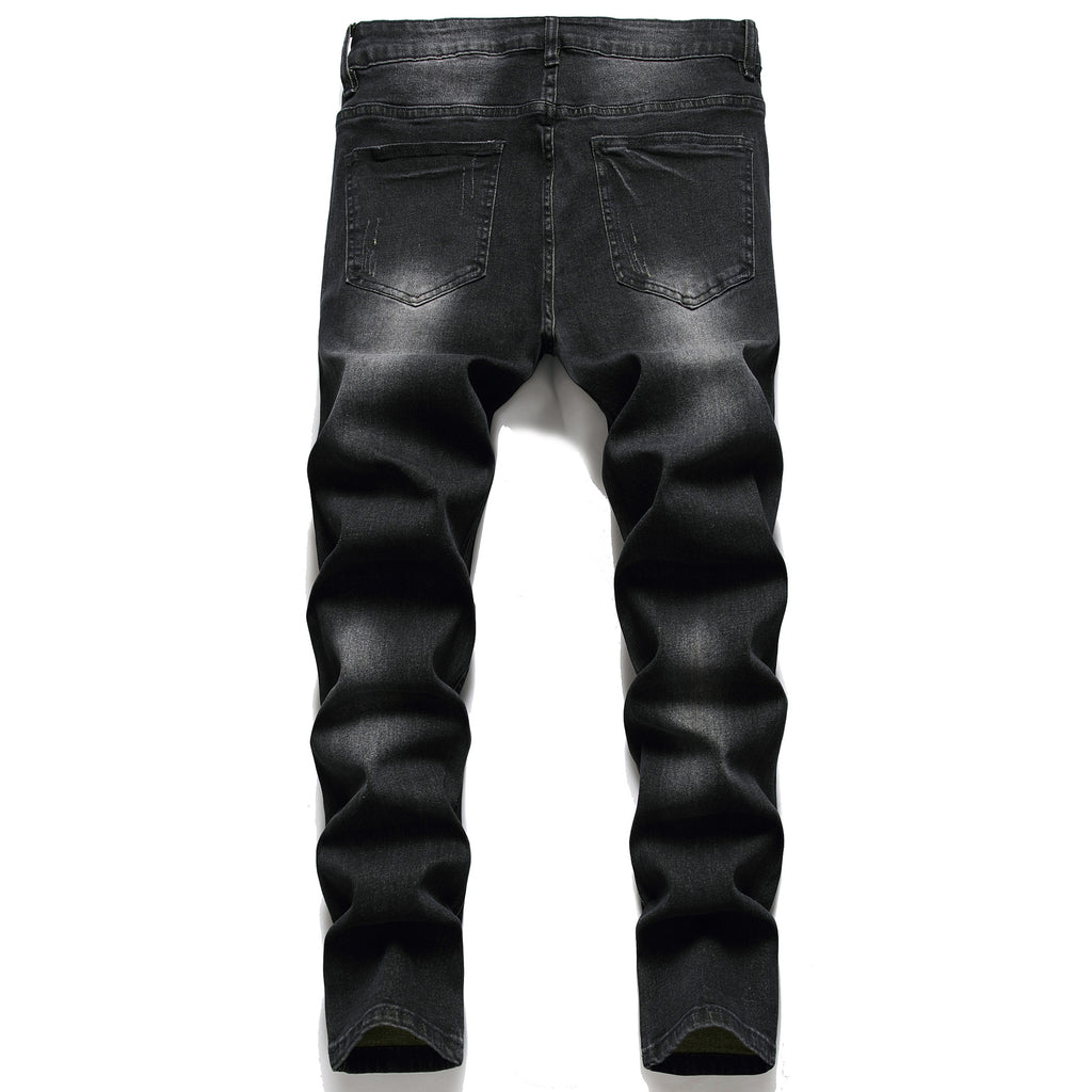 Black jeans 2025 new ripped jeans micro elastic slim fit skinny men's jeans factory delivery