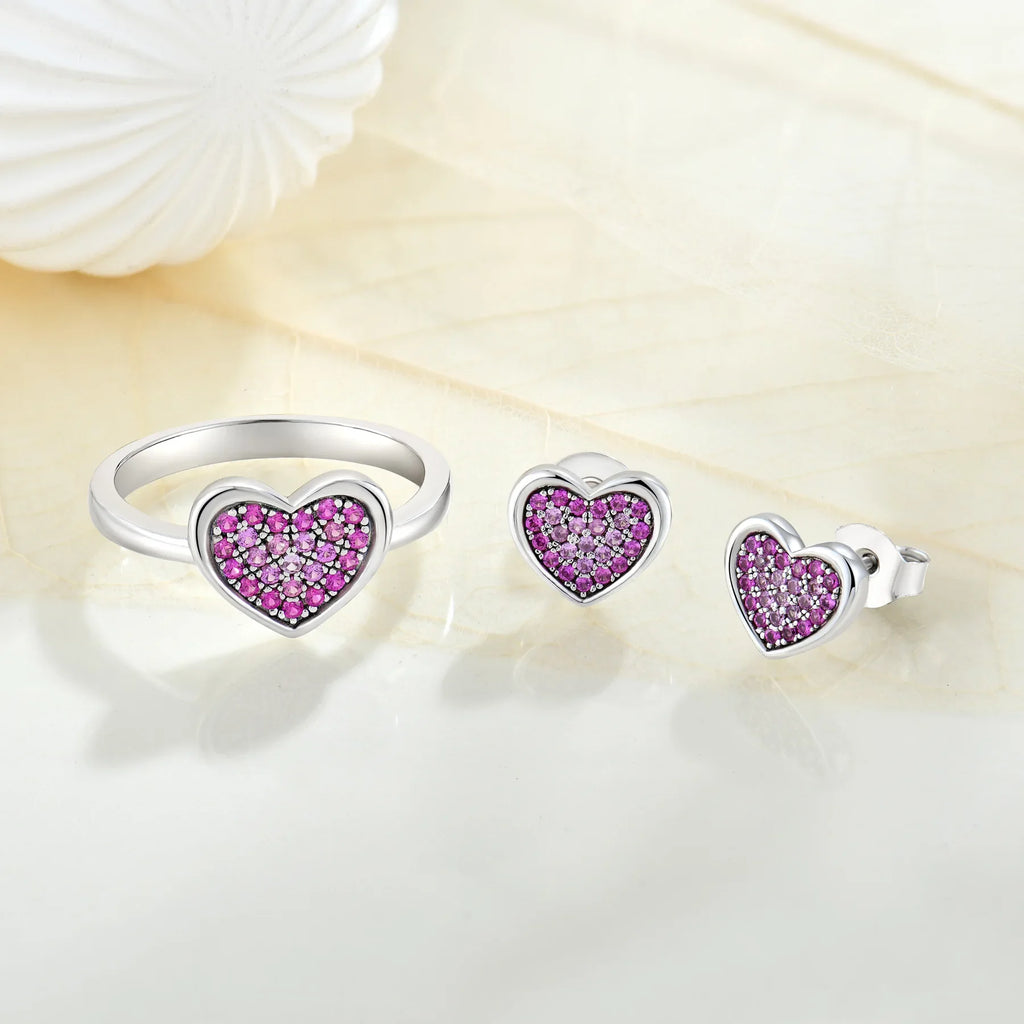 S925 silver pink purple heart-shaped zircon earrings earrings light luxury all-match High sense girls earrings gift supply wholesale