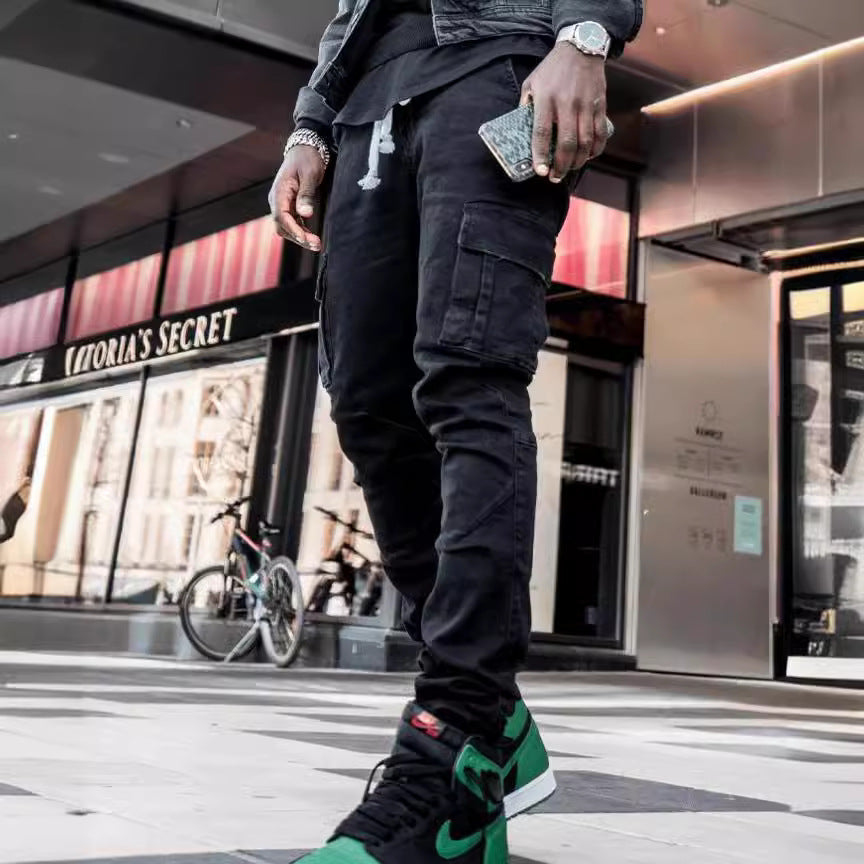 In stock 2021 Europe and America cross border new jeans men's side pocket skinny jeans NK012