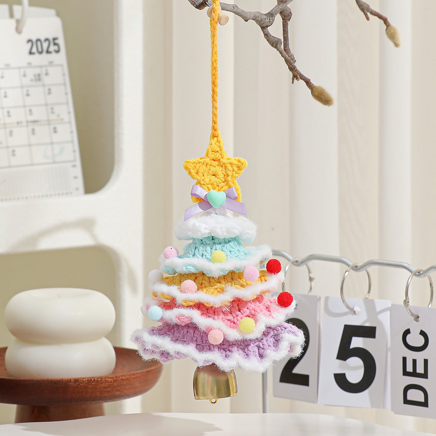 Exclusive for cross-border plush Christmas pendant wool crocheted Christmas tree small ornaments Christmas decoration automobile hanging ornament
