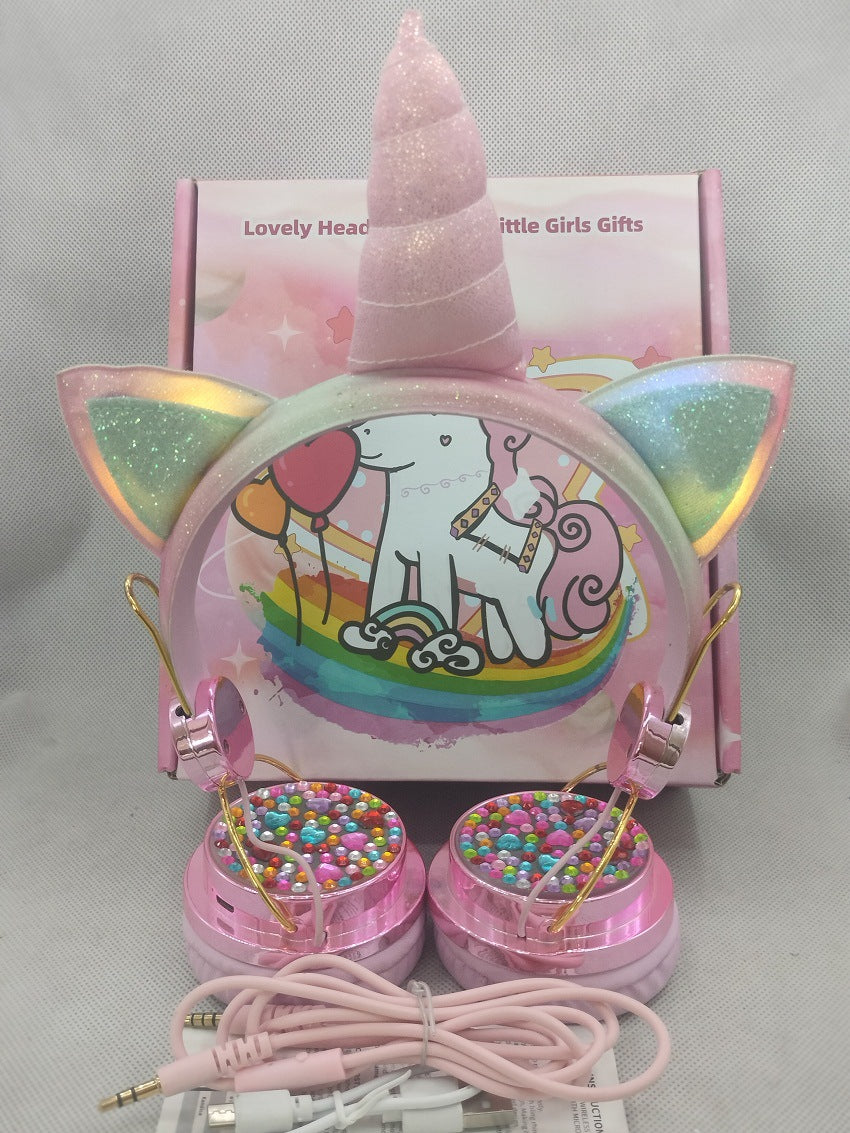 Factory cross-border Bluetooth headset wholesale hot head-mounted computer online class cartoon unicorn smart children's headphones