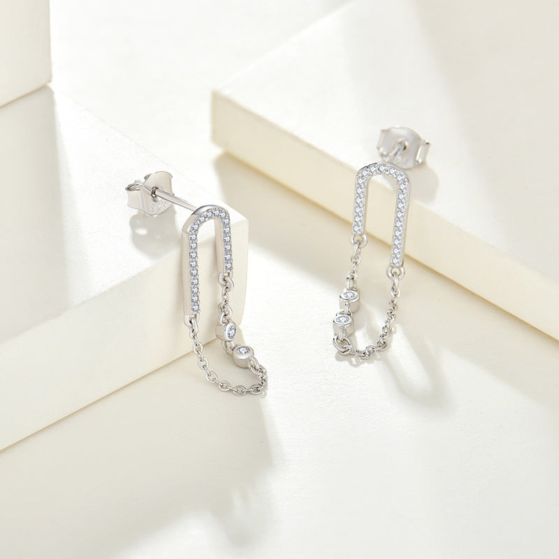 Eardrop earring 925 pure silver accessories jewelry chain Zircon stud earrings female foreign trade cross-border jewelry silver accessories processing