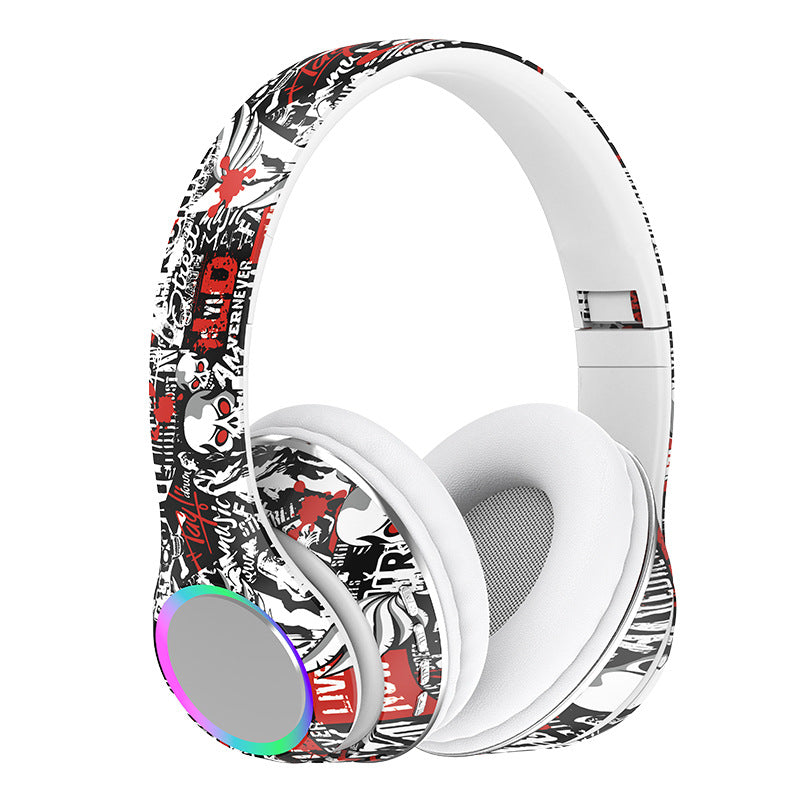 P85 Bluetooth headphone head-mounted wireless painted graffiti colorful luminous cross-border hot bass foldable