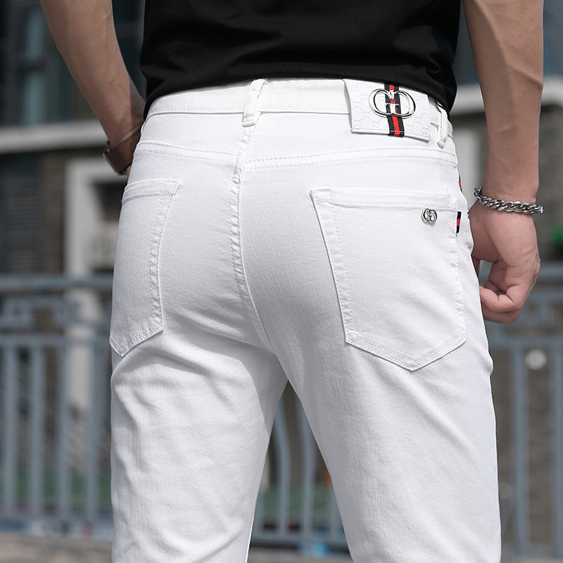 Pure white jeans man pair G simple brand stretch jeans men's slim fit skinny jeans boys pants