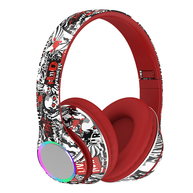 P85 Bluetooth headphone head-mounted wireless painted graffiti colorful luminous cross-border hot bass foldable