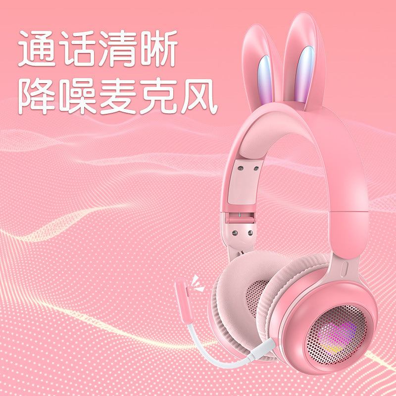 [New] cross-border KE-11 rabbit ears headset Bluetooth headset LED luminous wireless with microphone children's headphones