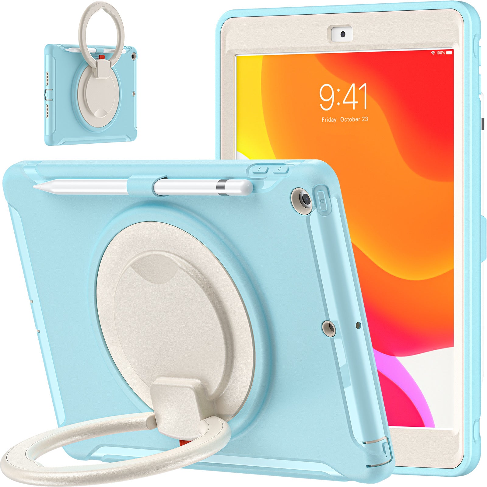 iPad 10.2 Apple tablet protective case with pen Sleeve 360 degrees handheld rotating bracket three-proof protective case