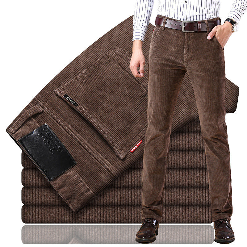 One piece dropshipping 6686 stretch striped pants corduroy men's pants common style middle-aged casual pants straight loose trousers